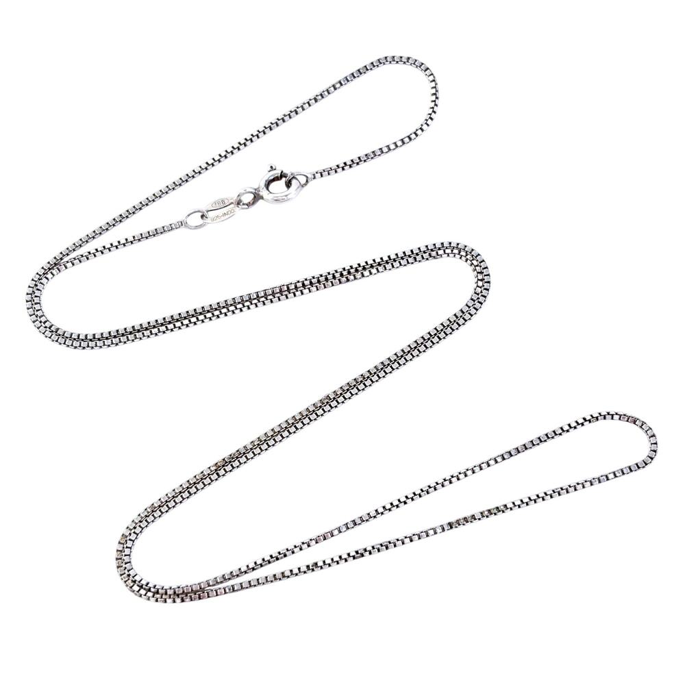 Vintage Indonesia IBB Sterling Silver 925 0.8mm Box Chain Necklace 18”
